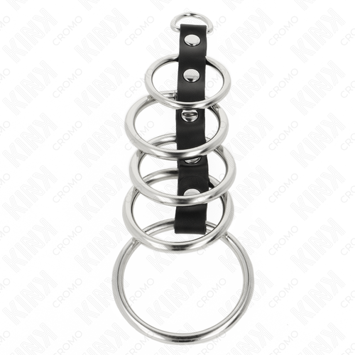 KINK - 5 ANÉIS PENIANOS DE METAL DE 3,2 CM A 5 CM CONECTADOS POR COURO