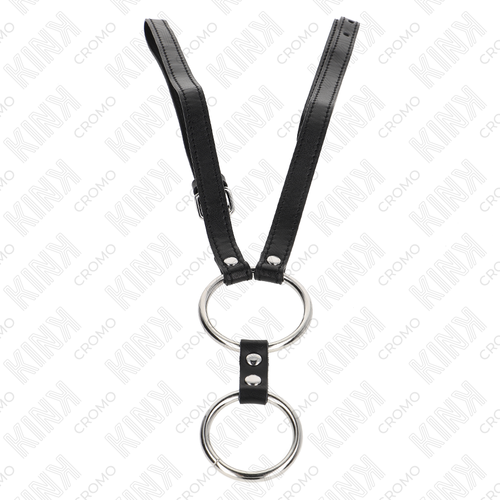 KINK - ANEL DUPLO DE METAL PARA PÊNIS DE 3,8 CM A 5 CM COM CINTO DE COURO DE 112 CM