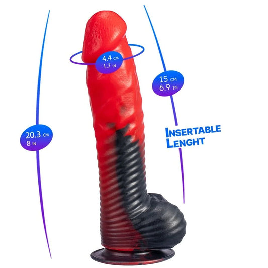 SILEXD – DEVIL DILDO FANTASIA DE SILICONE LÍQUIDO TERMOREATIVO VERMELHO E PRETO 20,3 CM