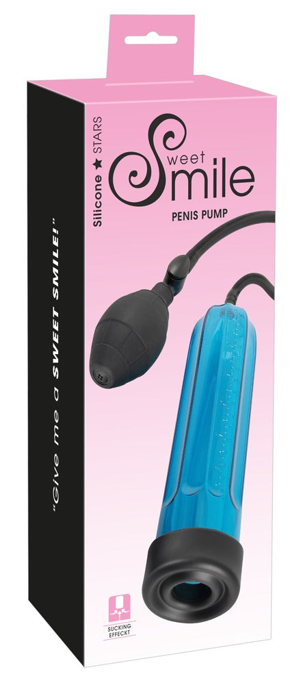 Smile – Bomba Peniana Manual Azul com Pera de Sucção