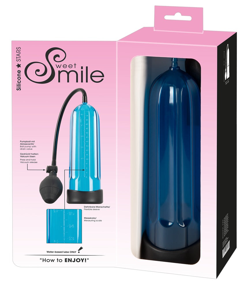 Smile – Bomba Peniana Manual Azul com Pera de Sucção