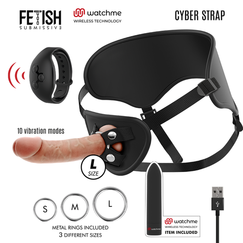 CINTO DE SUBMISSÃO FETICHISTA - ARNÊS COM DILDO E CONTROLE REMOTO PARA BULLET WATCHME L TECHNOLOGY
