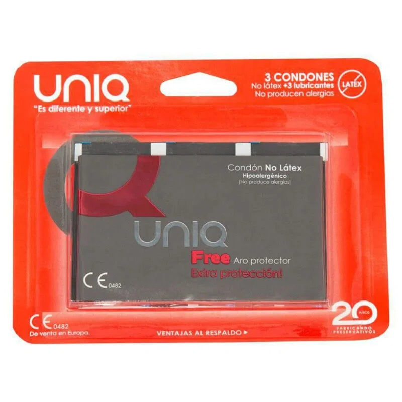 UNIQ - PRESERVATIVOS SEM LÁTEX COM ANEL PROTETOR 3 UNIDADES