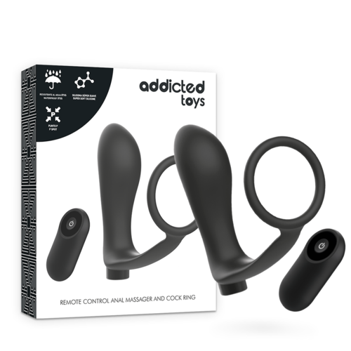ADDICTED TOYS - ANEL PENIANO COM CONTROLE REMOTO E PLUG ANAL PRETO RECARREGÁVEL