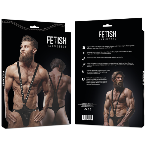 ATITUDE SUBMISSIVA FETICHISTA - ARNÊS MASCULINO EM COURO ECOLÓGICO EM FORMATO DE V