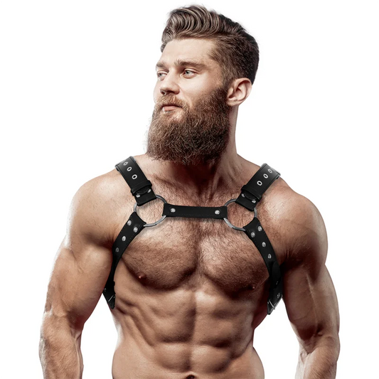FETISH SUBMISSIVE ATTITUDE – ARNÊS DE PEITORAL DE COURO ECOLÓGICO MASCULINO COM TACHAS