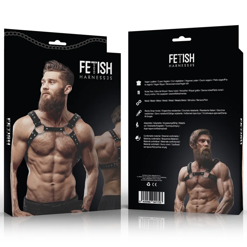 FETISH SUBMISSIVE ATTITUDE – ARNÊS DE PEITORAL DE COURO ECOLÓGICO MASCULINO COM TACHAS