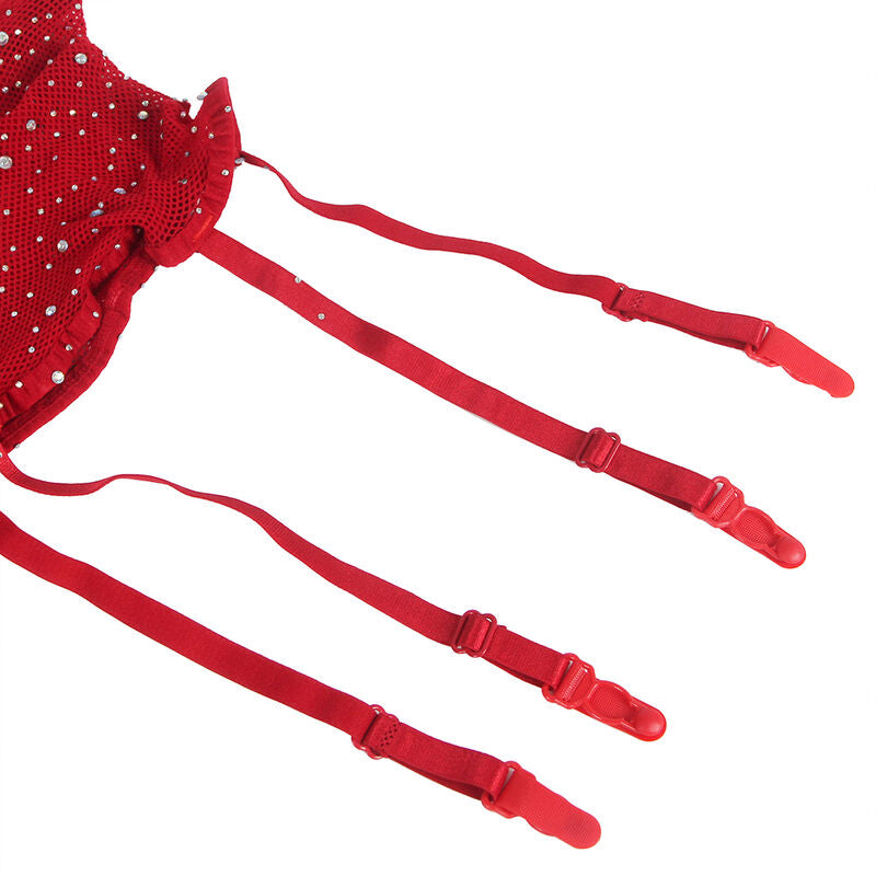MEIA-CALÇA DE REDE COM LUVAS E DIAMANTES VERMELHA TAMANHO ÚNICO