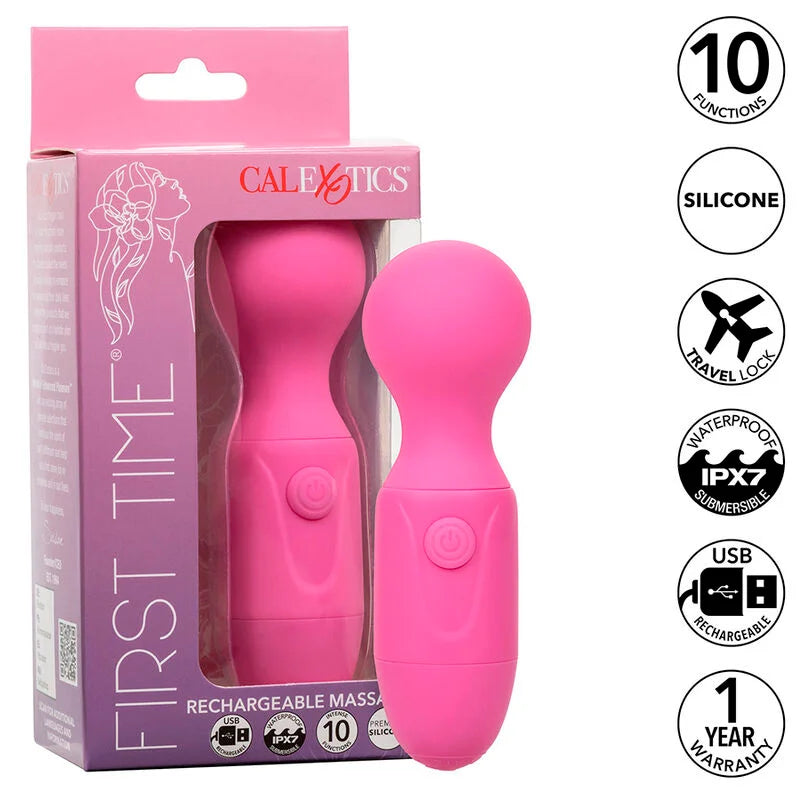 CALEXOTICS – FIRST TIME MASSAGEADOR RECARREGÁVEL 10 VIBRAÇÕES ROSA