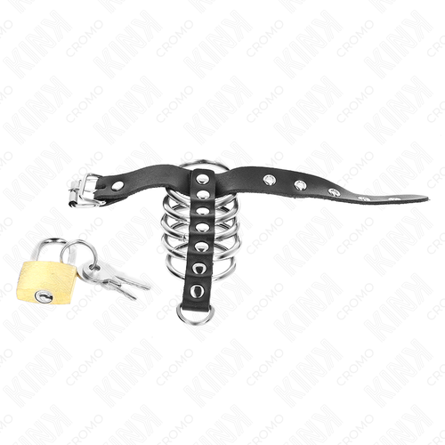 KINK - Anel peniano de couro com fecho de segurança, 21 x 2 cm, e 5 anéis de metal de 3 cm a 4 cm