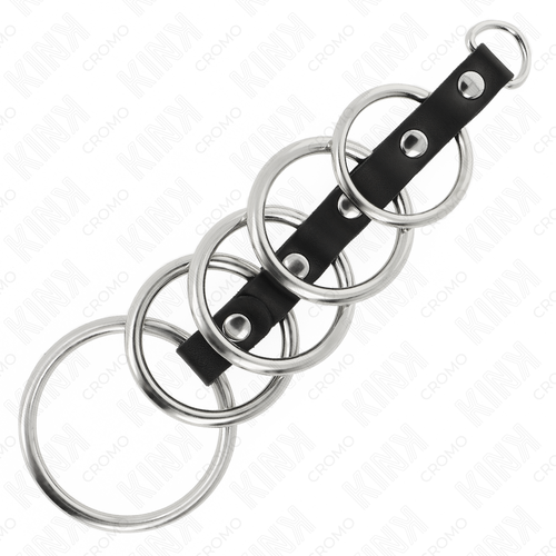 KINK - 5 ANÉIS PENIANOS DE METAL DE 3,2 CM A 5 CM CONECTADOS POR COURO