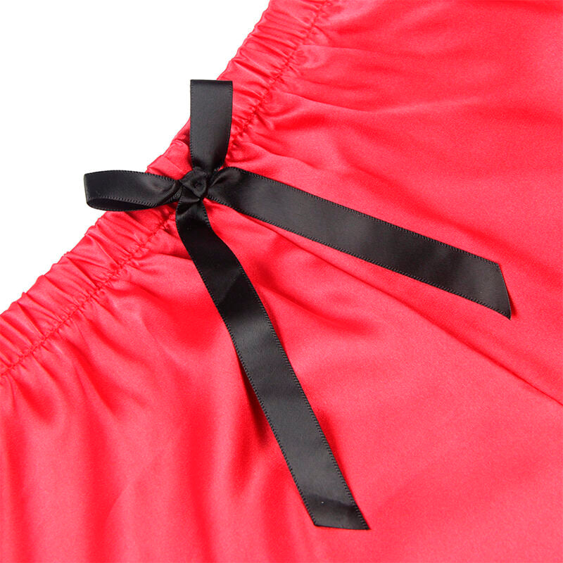 CAMISOLA DE SEDA CASUAL + CALÇA DE RENDA PRETA/VERMELHA L/XL