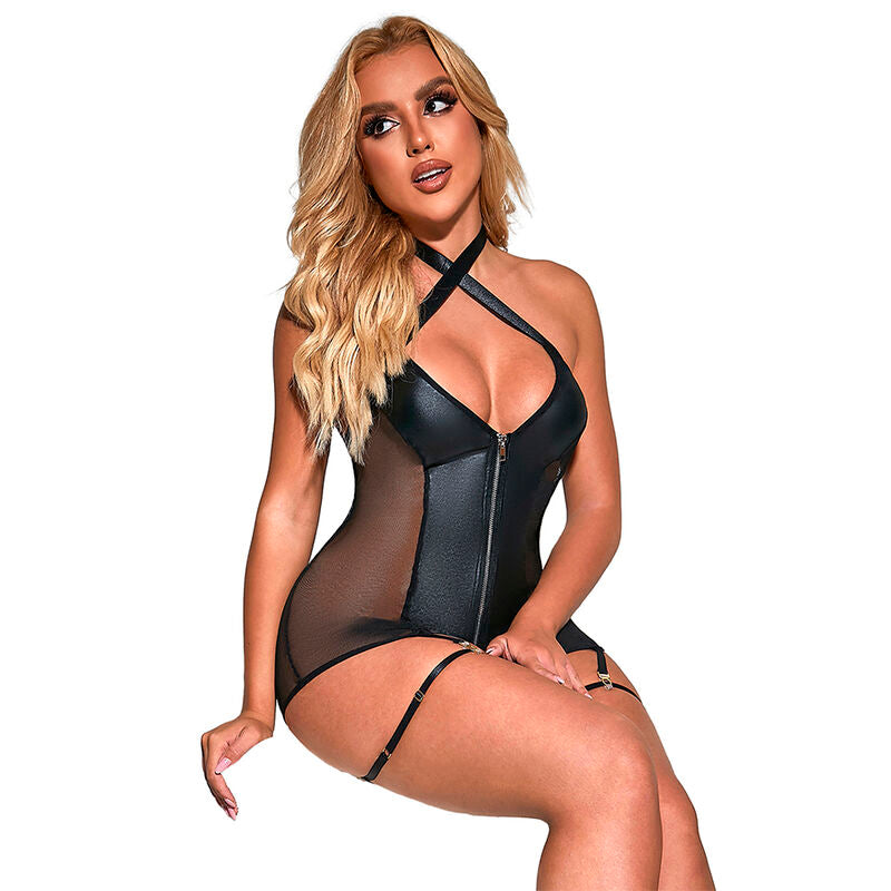 VESTIDO DE MALHA SEXY DE COURO PRETO TAMANHO S/M