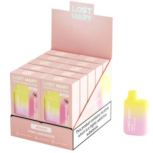 LOST MARY - BM600 VAPER NICOTINA 2% DESCARTÁVEL SABOR LIMONADA ROSA