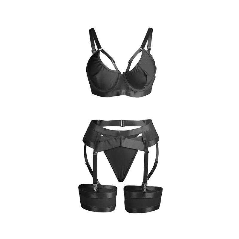 Conjunto de Sutiã Bondage Preto com Liga Tamanho S/M