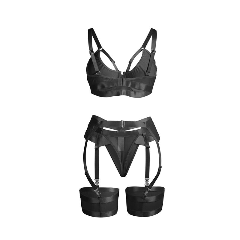 Conjunto de Sutiã Bondage Preto com Liga Tamanho S/M