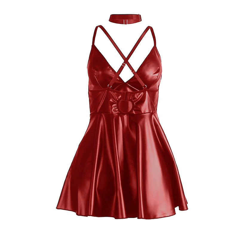 VESTIDO COM ALÇAS DE COURO VINHO S/M
