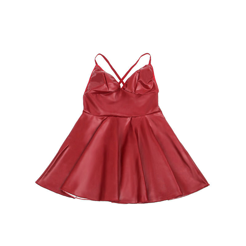 VESTIDO COM ALÇAS DE COURO VINHO S/M