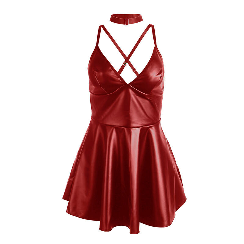 VESTIDO COM ALÇAS DE COURO VINHO S/M