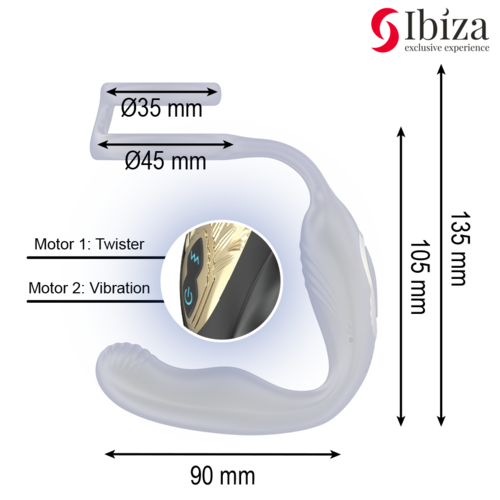IBIZA - WIGGLE PLUGUE ANAL ROTATIVO COM CONTROLE REMOTO, VIBRAÇÃO PERINEAL E ANÉIS PARA AUMENTO DO PENIANO