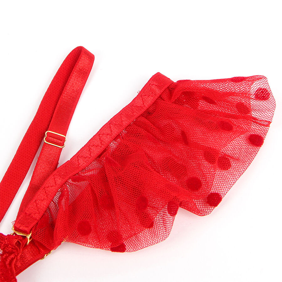 CONJUNTO DE SUTIÃ E LIGA DE RENDA VERMELHO