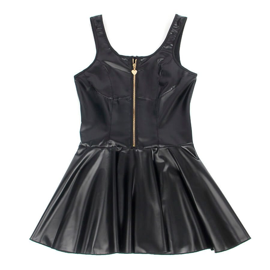 VESTIDO DE COURO COM ZÍPER EM FORMATO DE CORAÇÃO PRETO