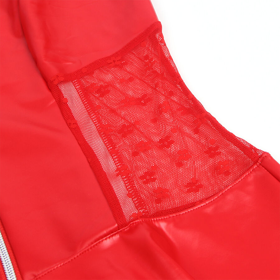VESTIDO DE COURO COM ZÍPER E RENDA VERMELHO