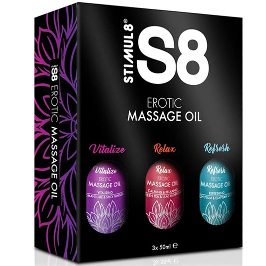 STIMUL8 - ÓLEO DE MASSAGEM S8 CAIXA 3 X 50 ML