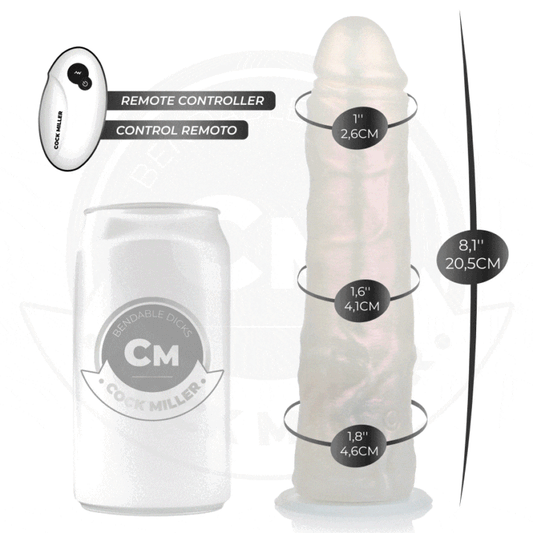 COCK MILLER - DILDO COM VENTOSA, LUZES E VIBRAÇÃO COM CONTROLE REMOTO BRANCO 20,5 CM