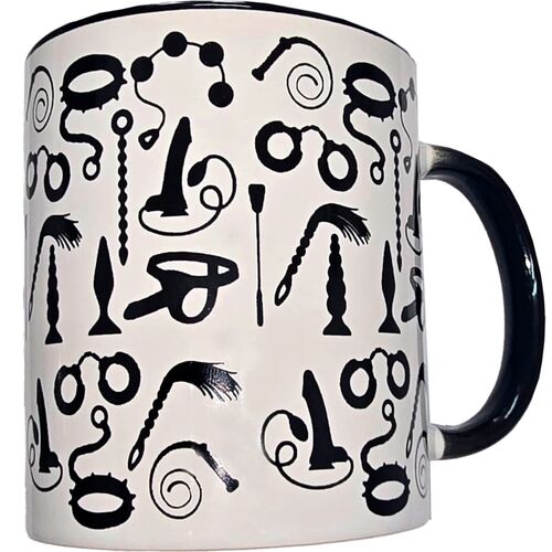SPICY DEVIL - CANECA BRANCA COM ESTAMPA DE BONDAGE E ALÇA PRETA 370 ML
