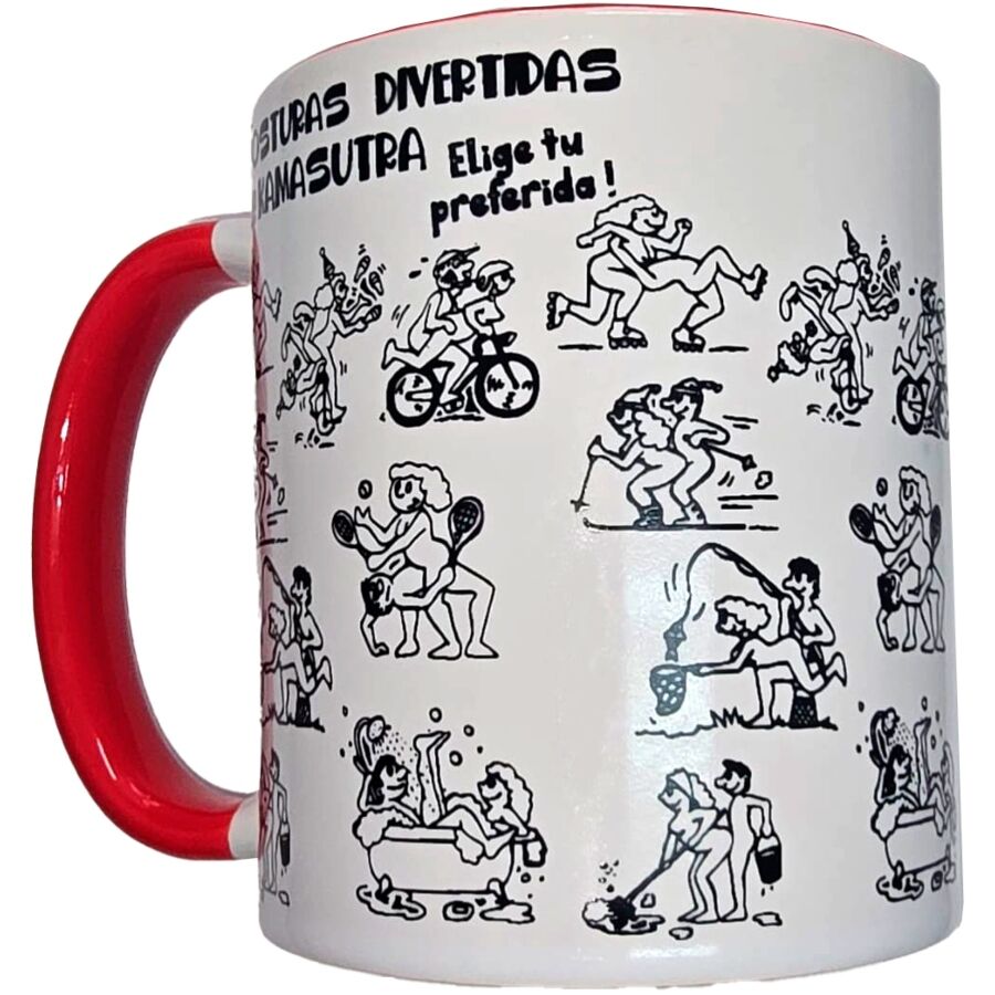 Spicy Devil - Caneca Branca com Posições do Kama Sutra e Alça Vermelha 370 ml