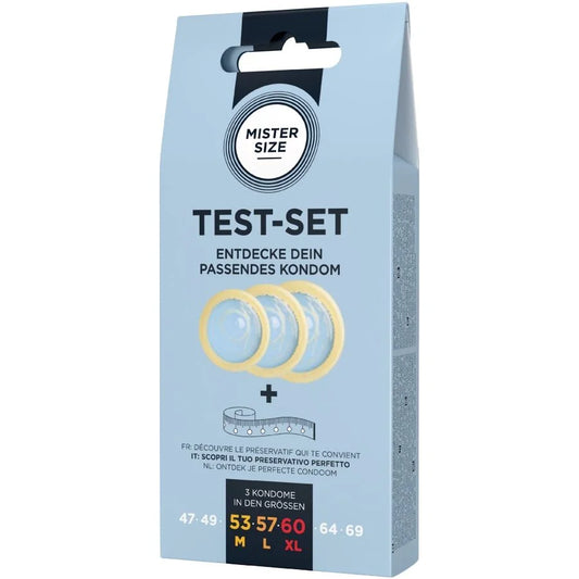 MISTER SIZE - KIT DE TESTE COM 3 CAMISINHAS DE TAMANHOS DIFERENTES + FITA MÉTRICA