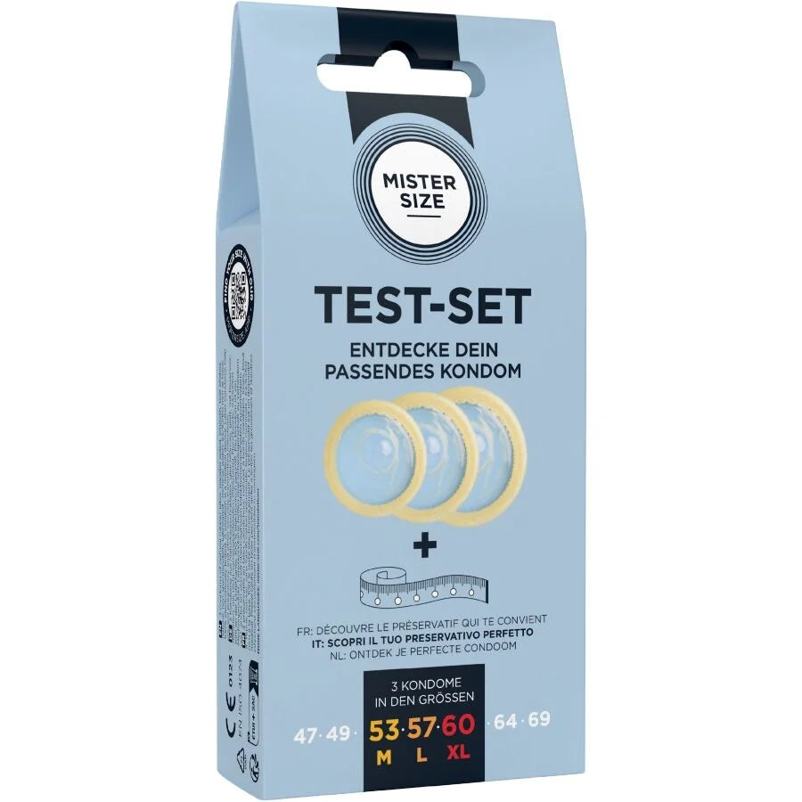 MISTER SIZE - KIT DE TESTE COM 3 CAMISINHAS DE TAMANHOS DIFERENTES + FITA MÉTRICA