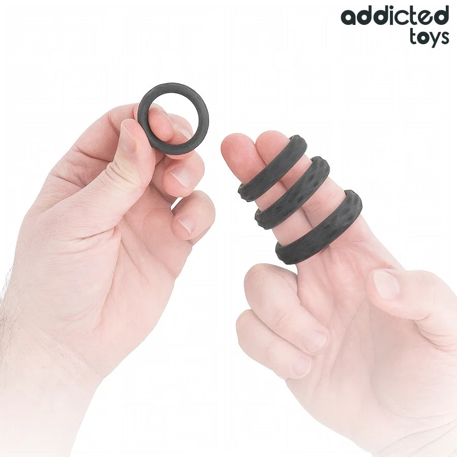 ADDICTED TOYS - CONJUNTO DE ANÉIS PENIANOS TEXTURIZADOS - 4 TAMANHOS