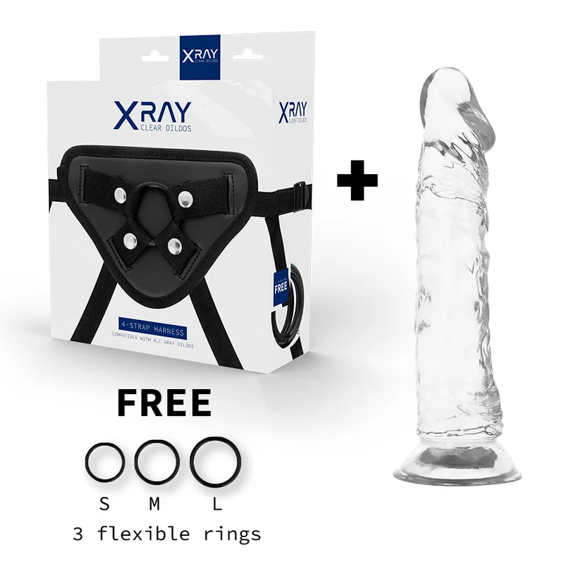 X RAY - ARNÊS + DILDO TRANSPARENTE 21 CM -O- 4 CM